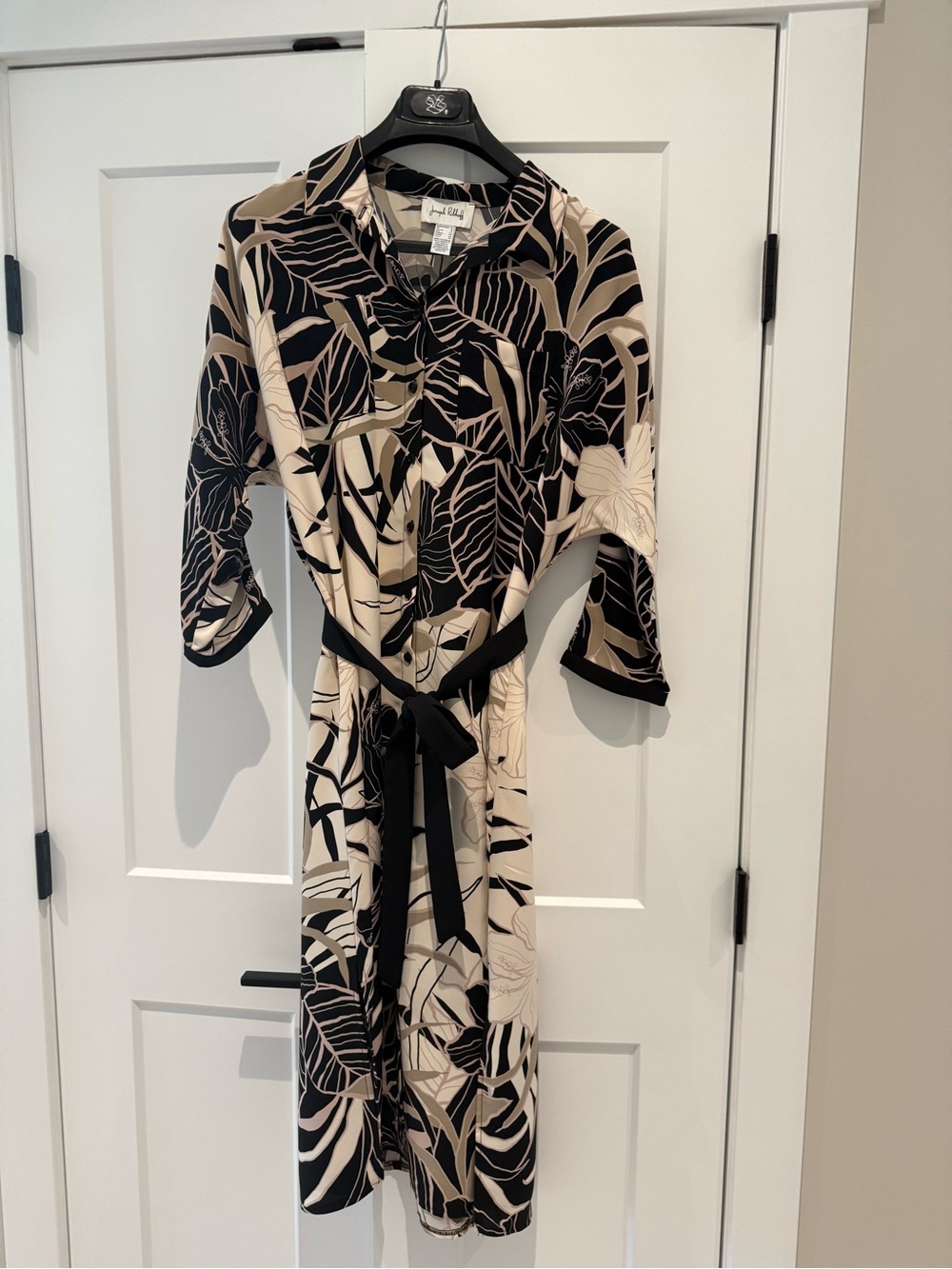 Joseph Ribkoff Tropical Floral Shirt Dress Midi Belted Size 14 Made in Canada